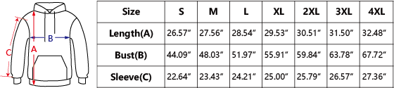 Manufacturer size and product reference for Hoodie