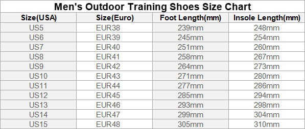 Manufacturer size and product reference for Training Shoes