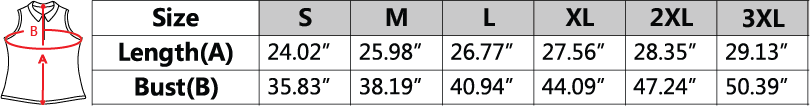 Manufacturer size and product reference for Sleeveless Polo