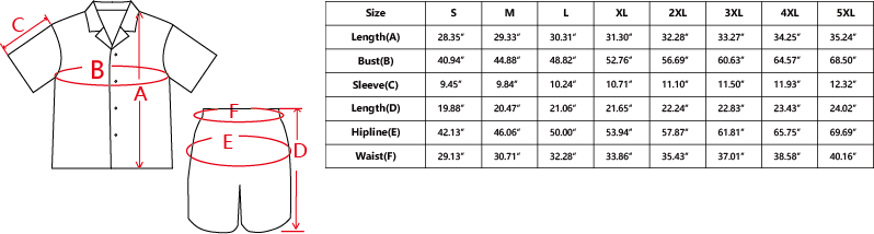 Manufacturer size and product reference for Shirt & Shorts Set