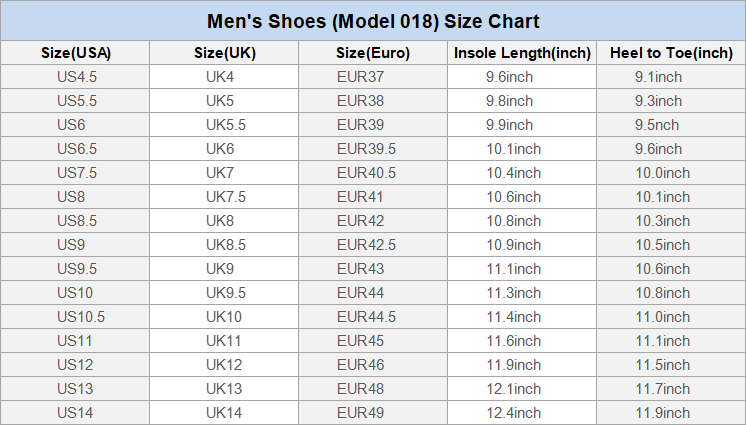 Manufacturer size and product reference for Canvas Shoes