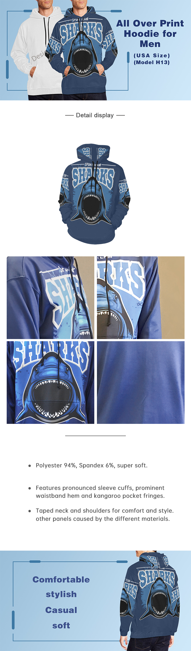 Manufacturer size and product reference for Hoodie