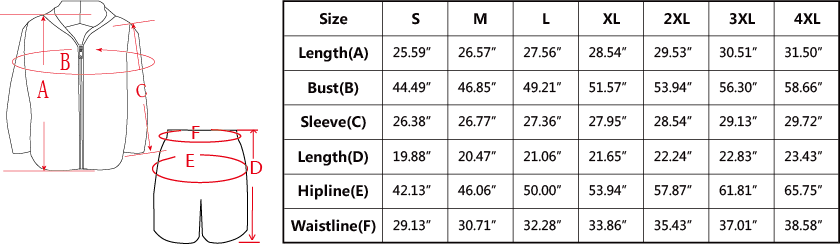 Manufacturer size and product reference for Hoodie & Shorts Set